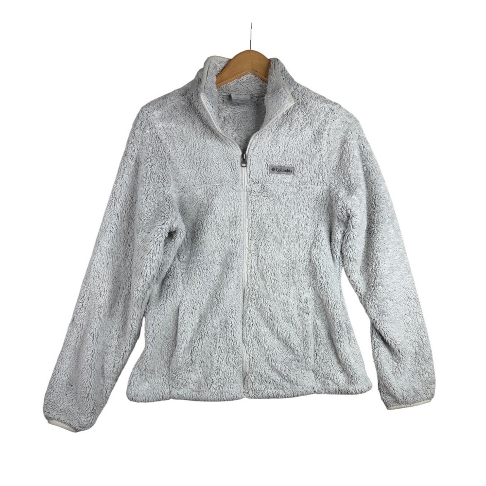 Columbia Womens Full Zip Fleece Jacket Size Large Light Gray/ Off White